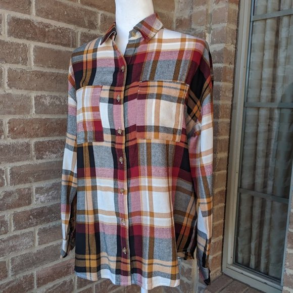 bp Tops - BP. Plaid Boyfriend Yellow & Orange Shirt size S